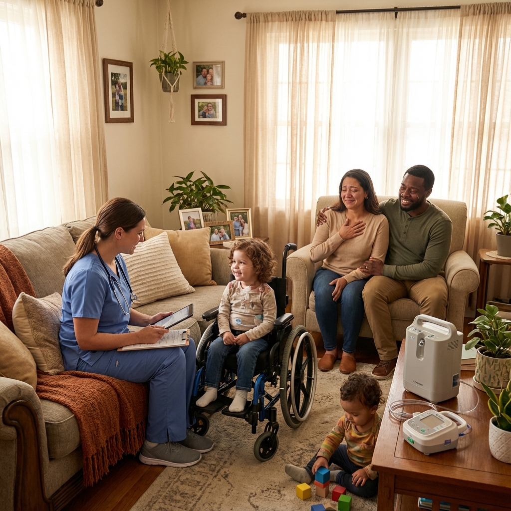 Nurse caring for child in home setting