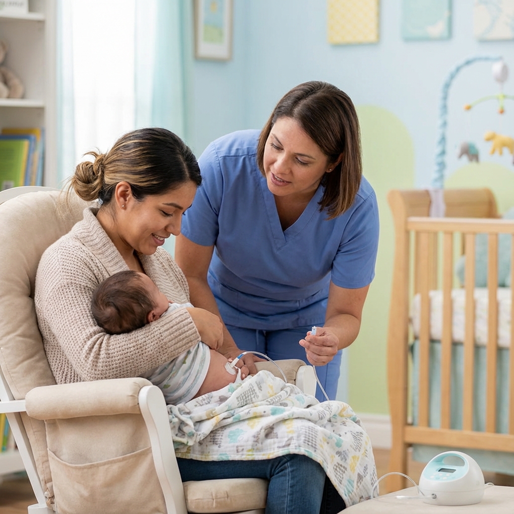 Nurse administering G-tube feeding