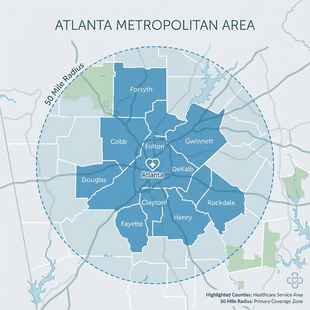 Service Area Map - 50 Mile Radius around Atlanta