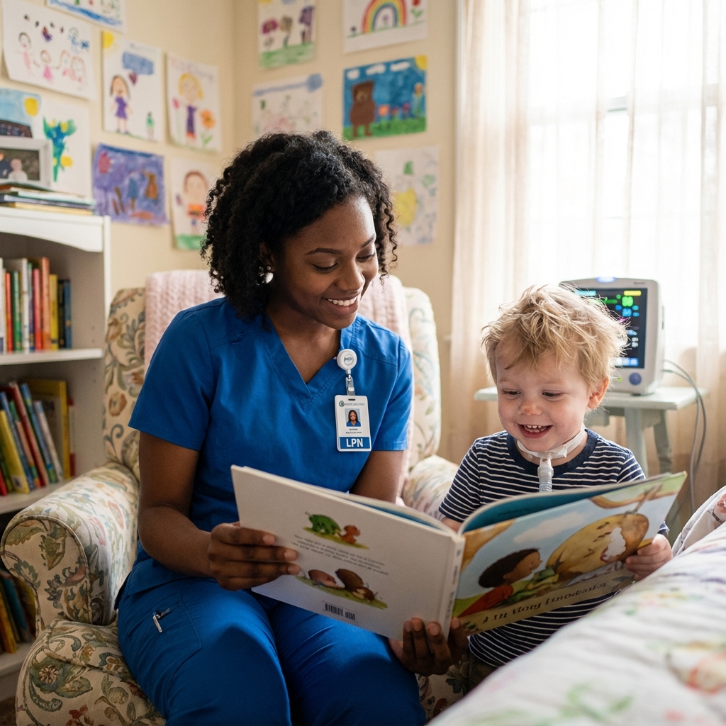 Caregiver reading to child